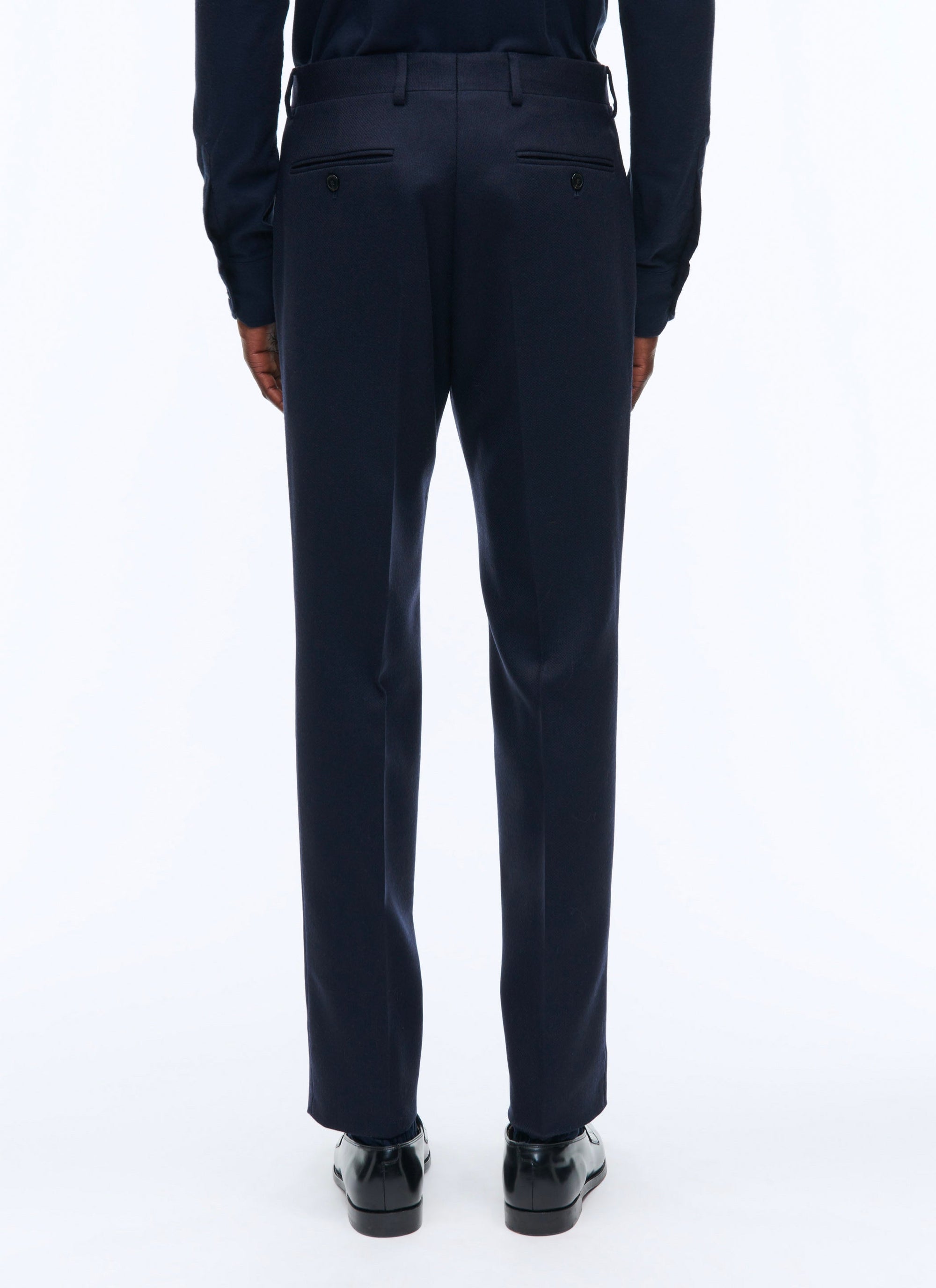 Pantalon en flanelle de laine armurée - Bleu marine