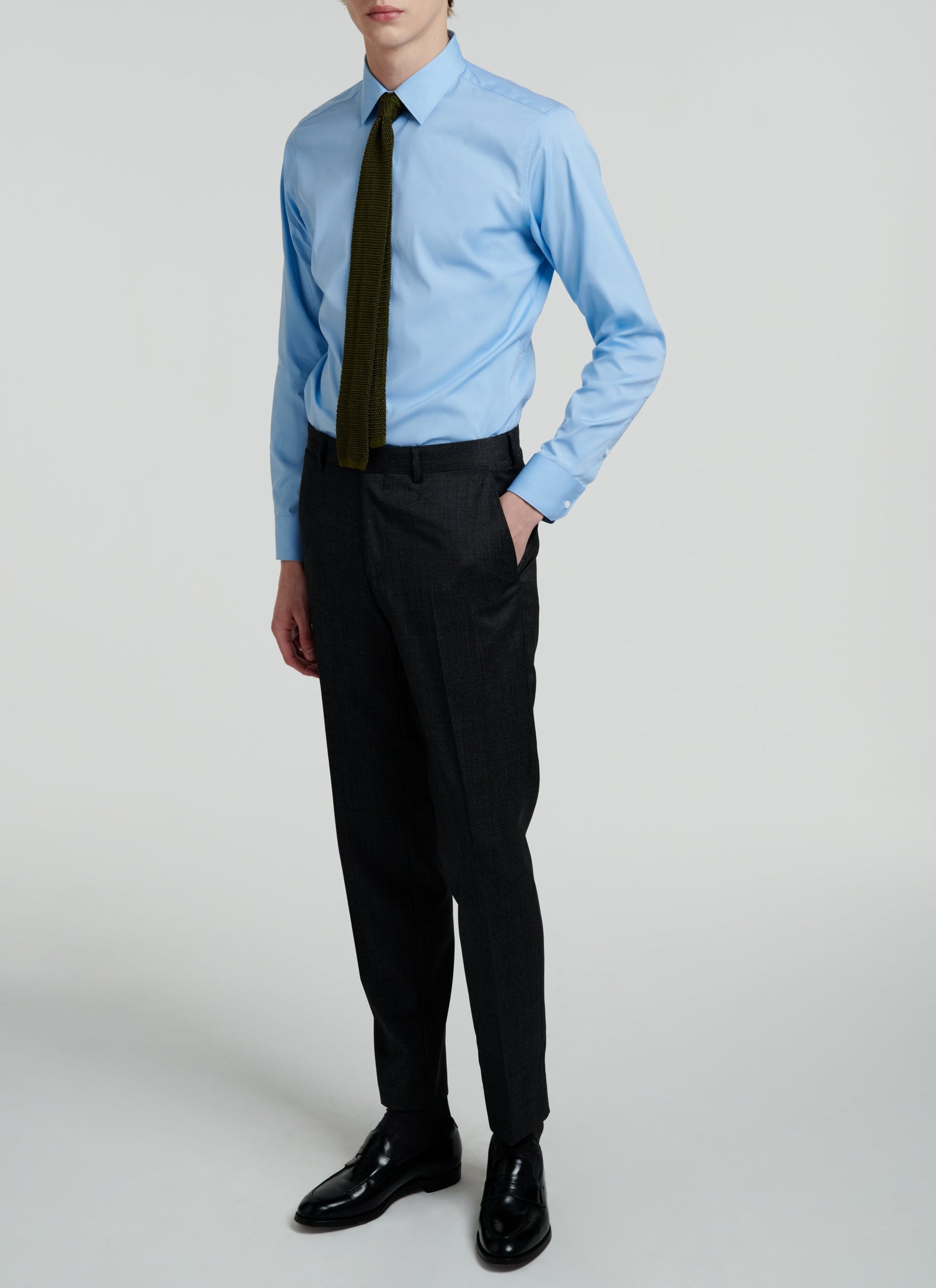 Pantalon en laine fil à fil - Anthracite