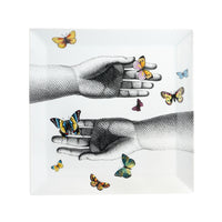 Mani e farfalle square porcelain tray - Multicolore