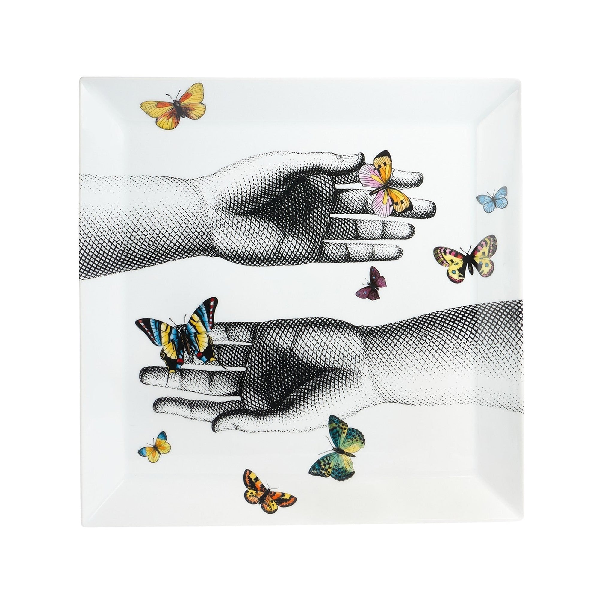 Mani e farfalle square porcelain tray - Multicolore