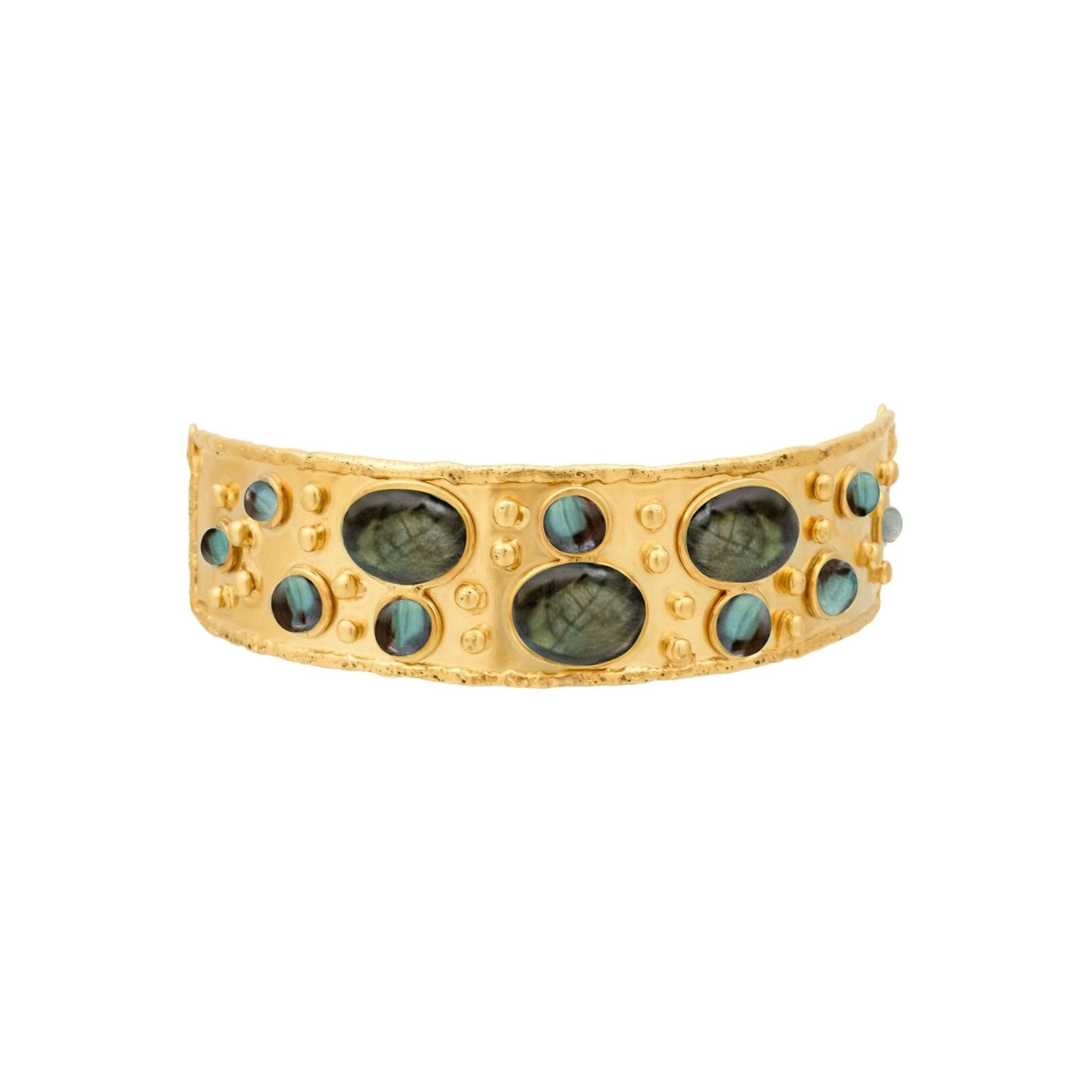 Collier choker Byzance doré à l'or fin et Labradorite - Gris