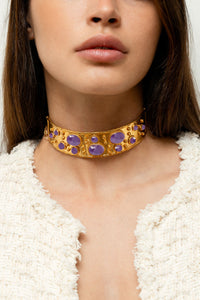 Collier choker Byzance doré à l'or fin et Améthyste - Violet