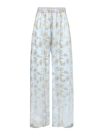 PANTALON PALAZZO À FLEURS - Bleu Clair