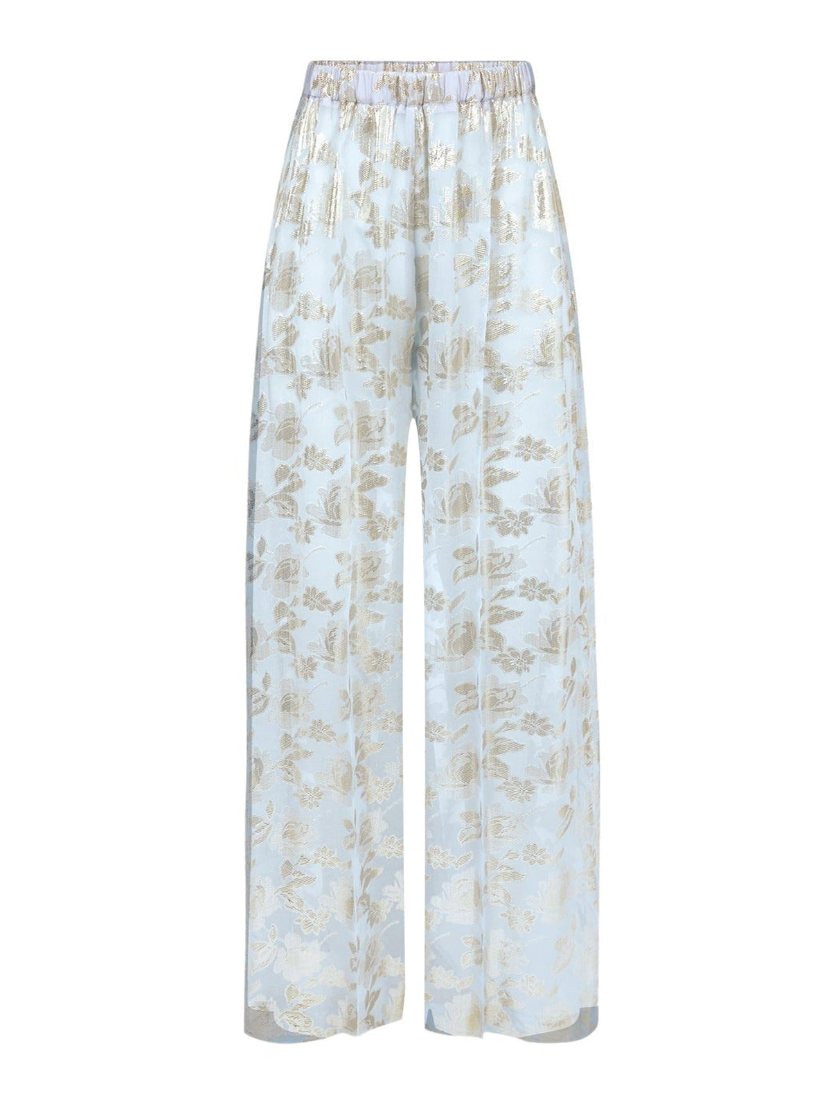 PANTALON PALAZZO À FLEURS - Bleu Clair