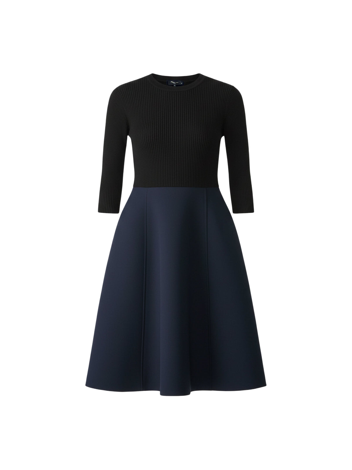Wool dress with a round neckline and three-quarter sleeves - Black & Navy