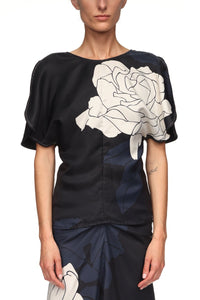 Draped Sleeve Top - Dark Navy / Pale Rose