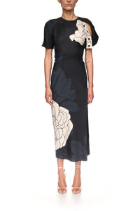Split Hem Detail Midi Dress - Dark Navy / Pale Rose