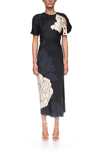 Split Hem Detail Midi Dress - Dark Navy / Pale Rose