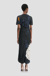 Split Hem Detail Midi Dress - Dark Navy / Pale Rose