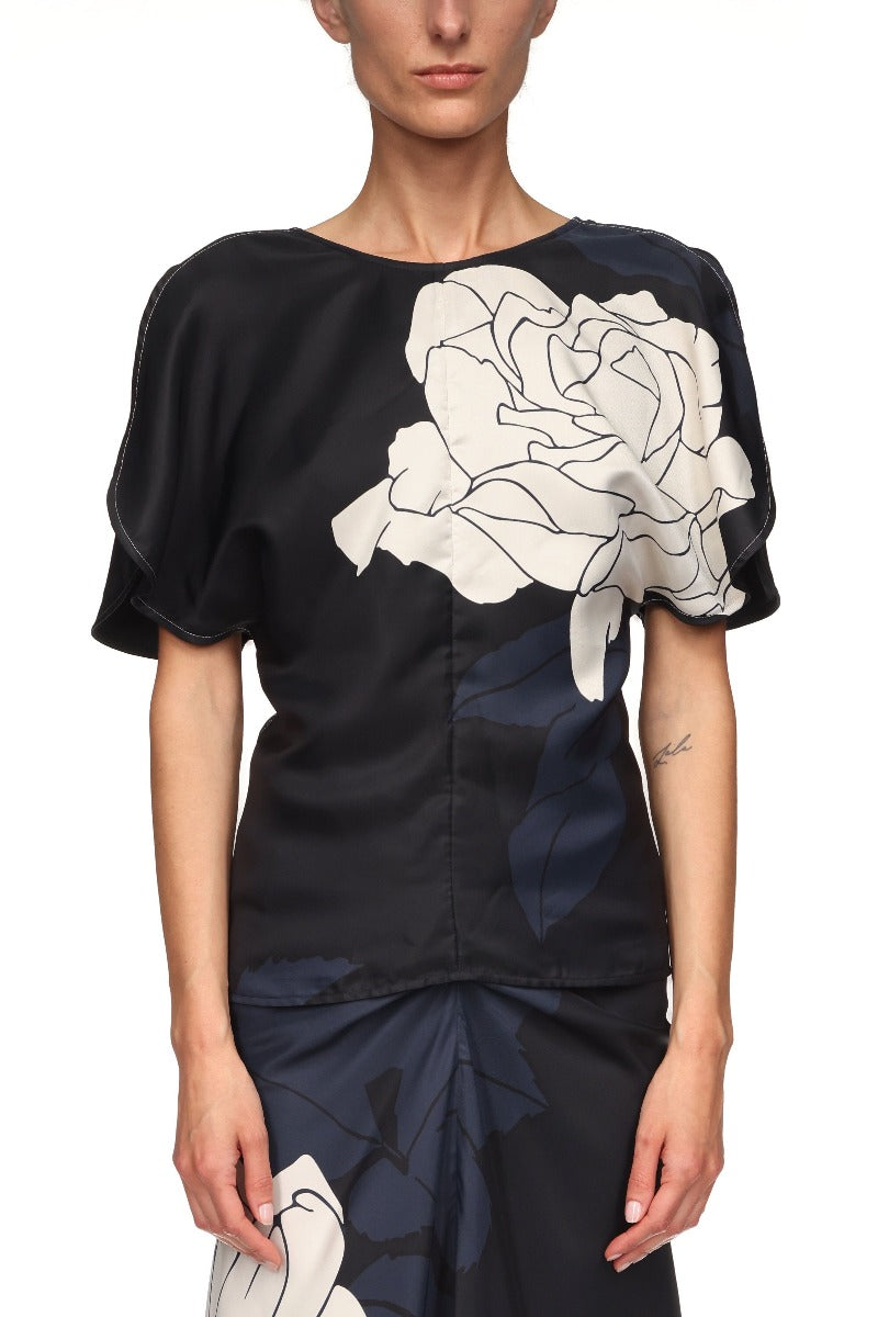 Draped Sleeve Top - Dark Navy / Pale Rose