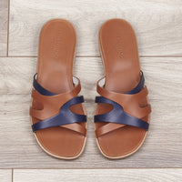 16qty NEW / Sandales PALMIE PURECALF CUIR - Gold/Navy