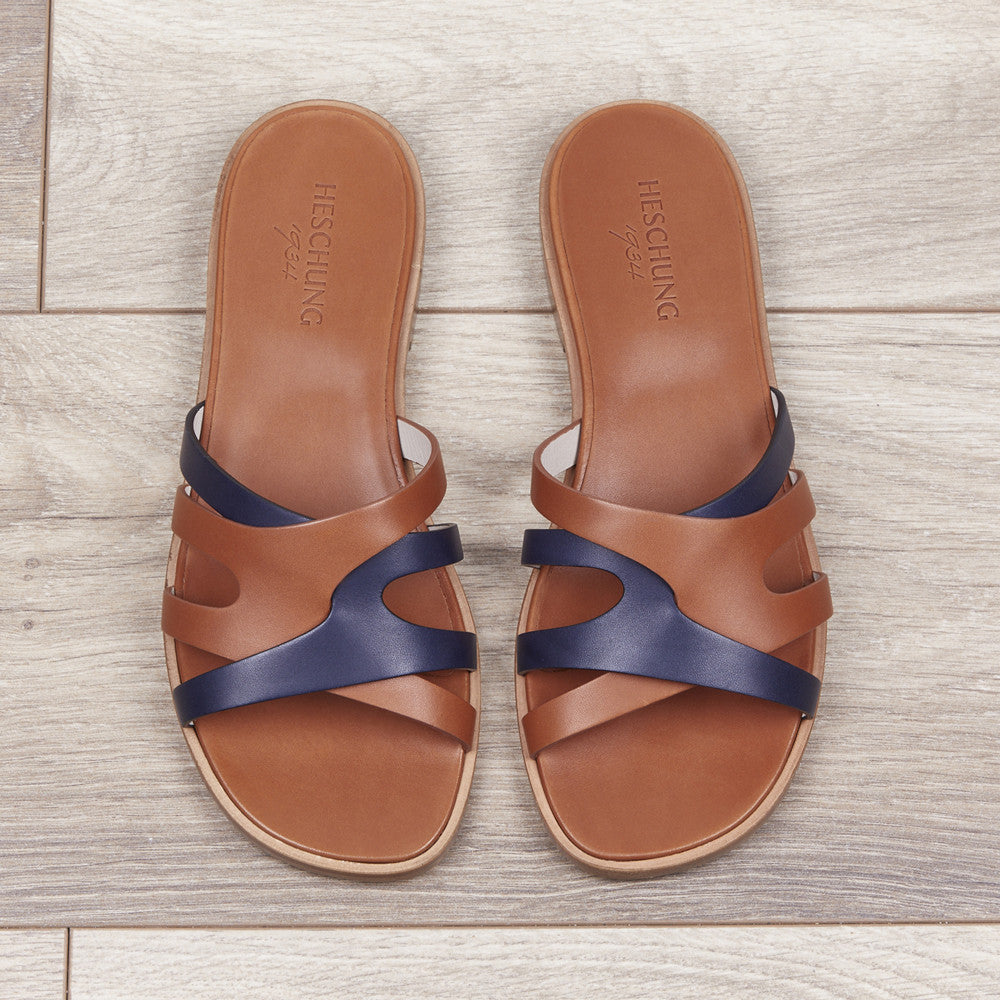 16qty NEW / Sandales PALMIE PURECALF CUIR - Gold/Navy