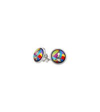 Enamel and rhodium cabochon earrings - Red & pink & blue