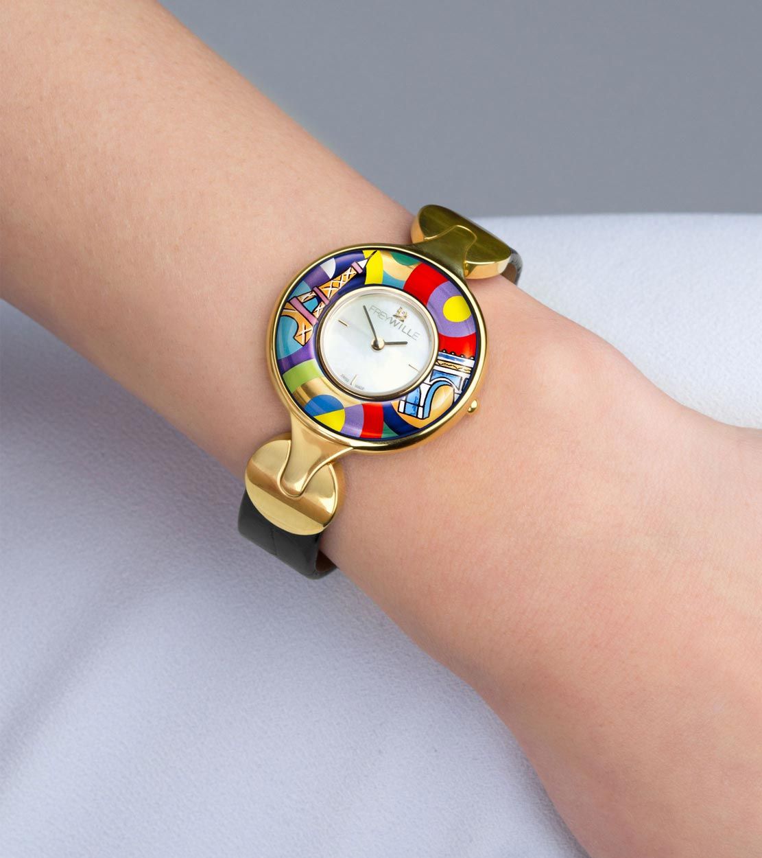 Montre Helena en émail et décoré à l'or - Rouge & rose & bleu