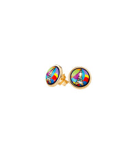 Enamel and gold-plated cabochon earrings - Red & pink & blue