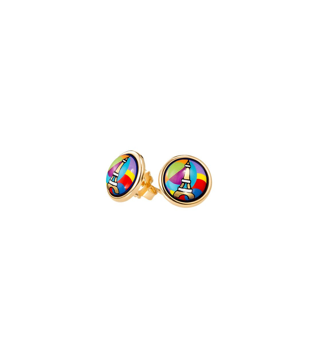 Enamel and gold-plated cabochon earrings - Red & pink & blue