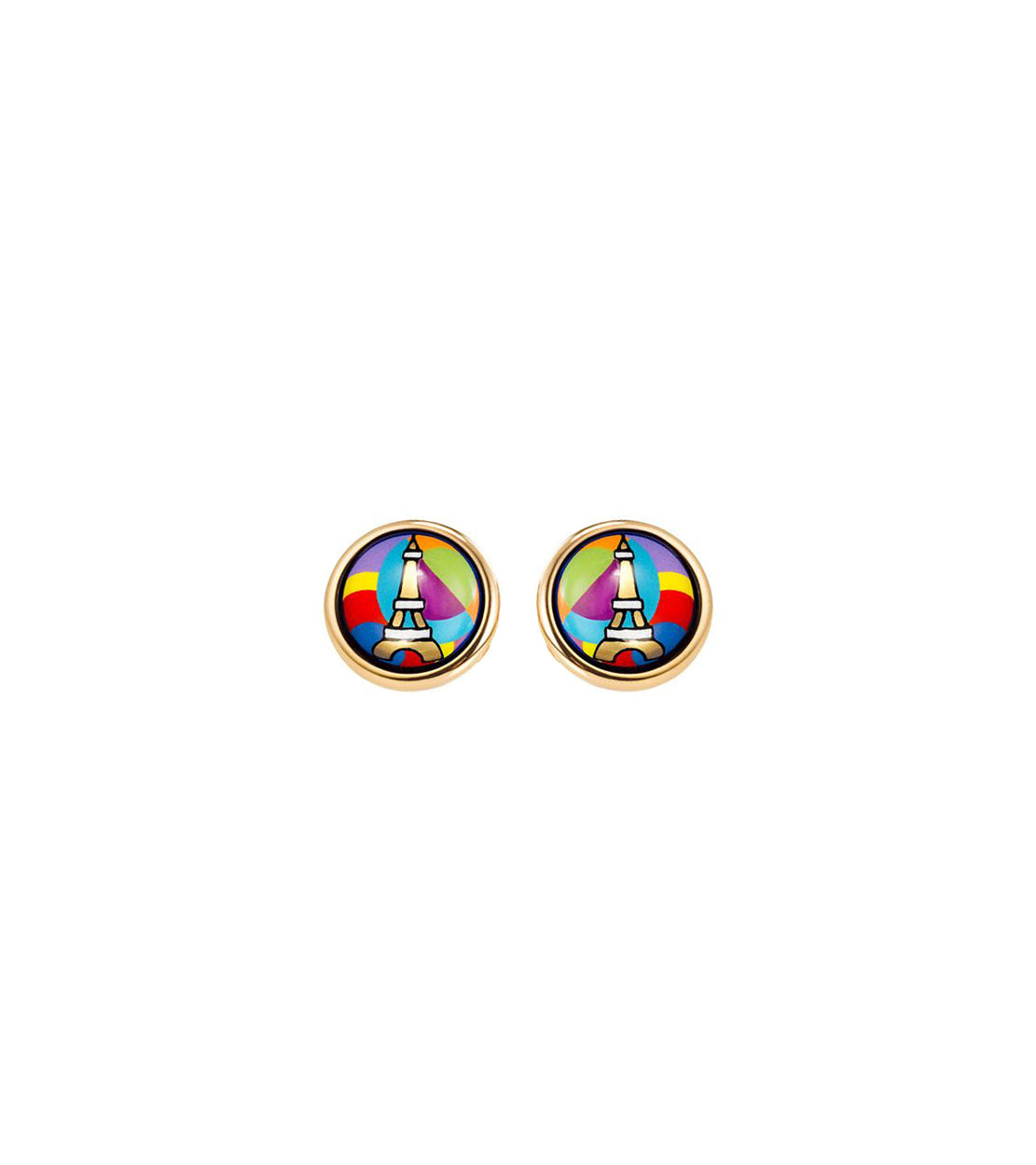 Enamel and gold-plated cabochon earrings - Red & pink & blue
