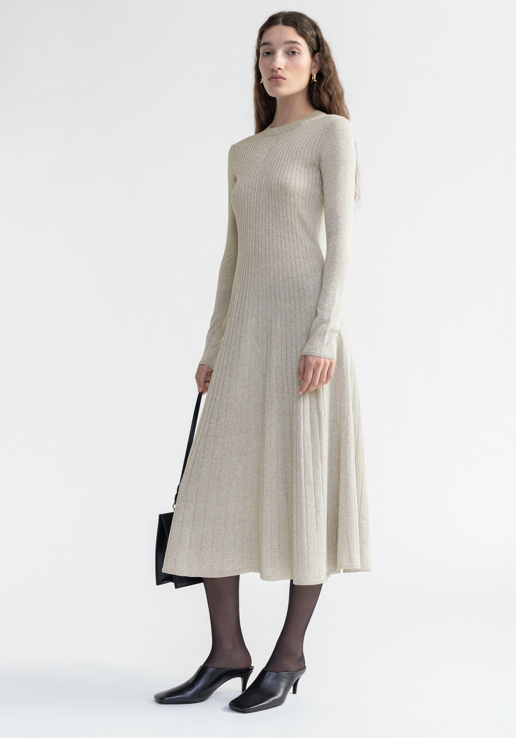 Robe midi Pavlova côtelée et scintillante - Ivory