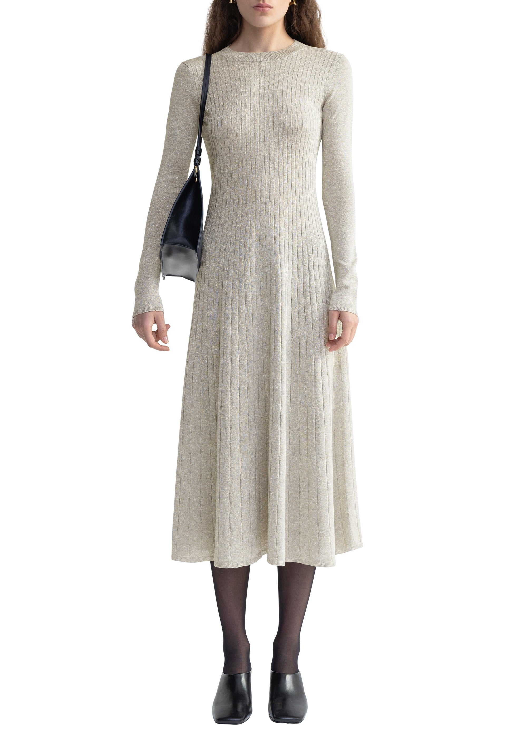 Robe midi Pavlova côtelée et scintillante - Ivory