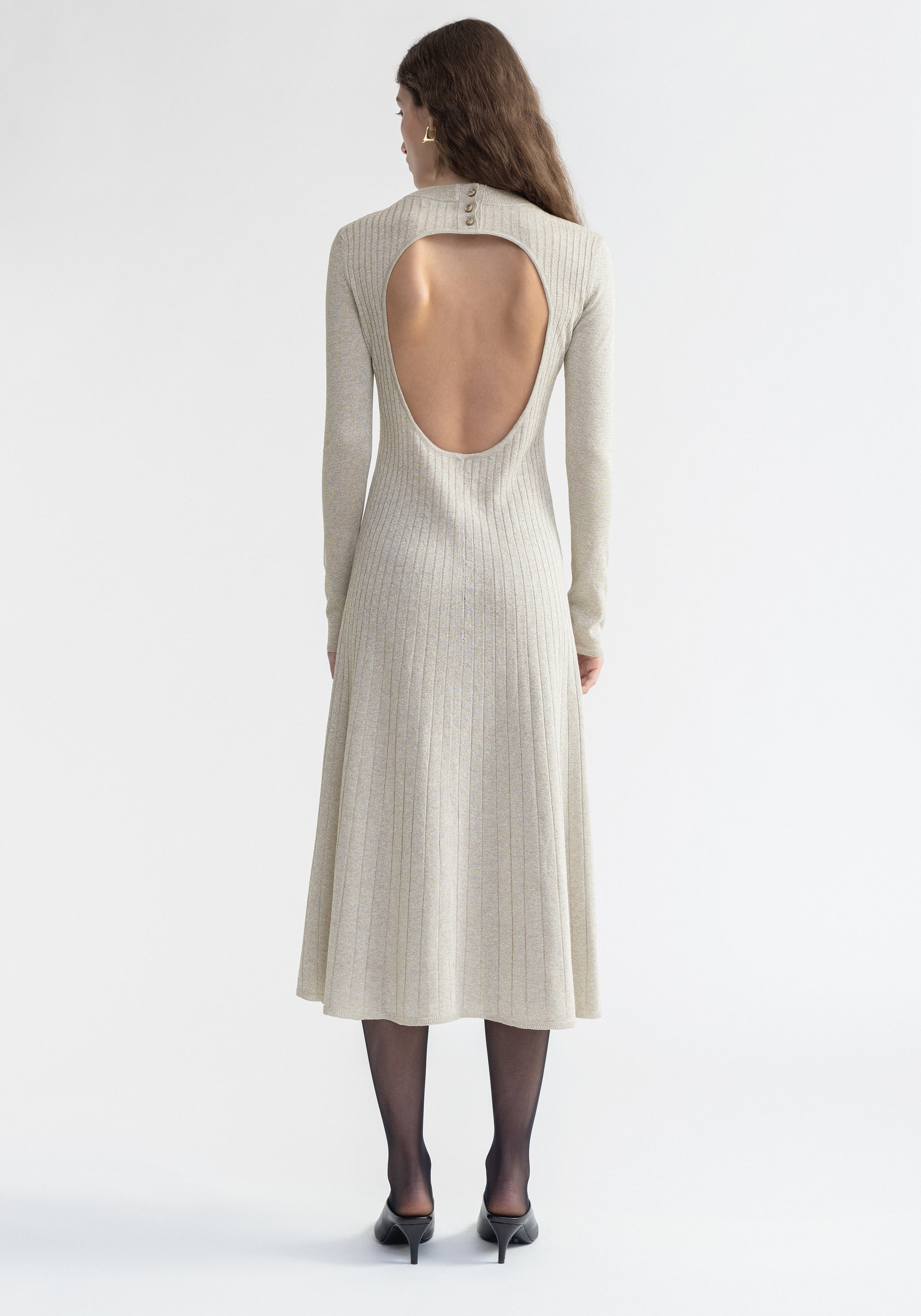 Robe midi Pavlova côtelée et scintillante - Ivory