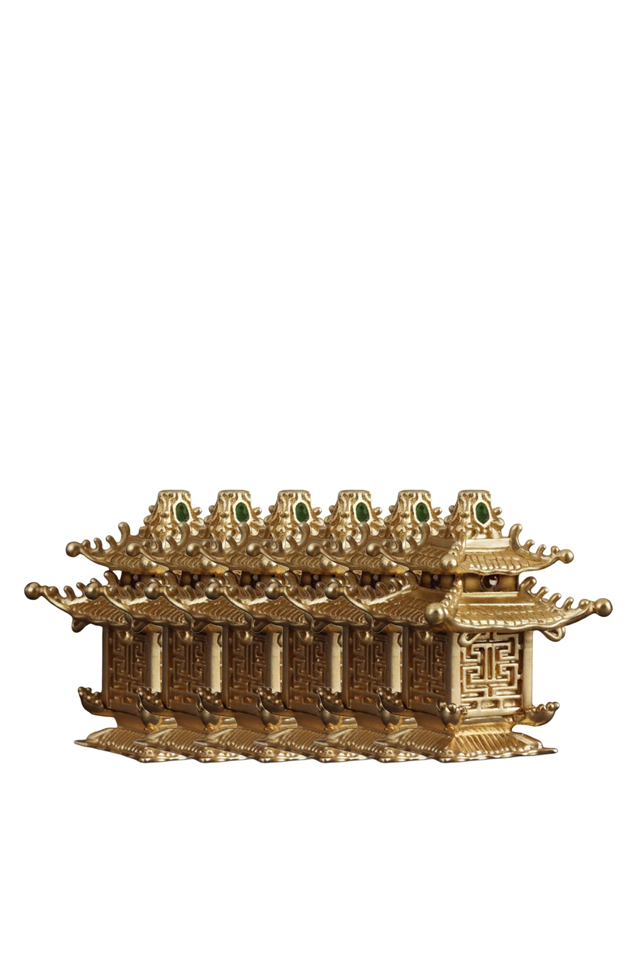 Set of 6 Pagoda table place card holders with Swarovski crystals - Gold