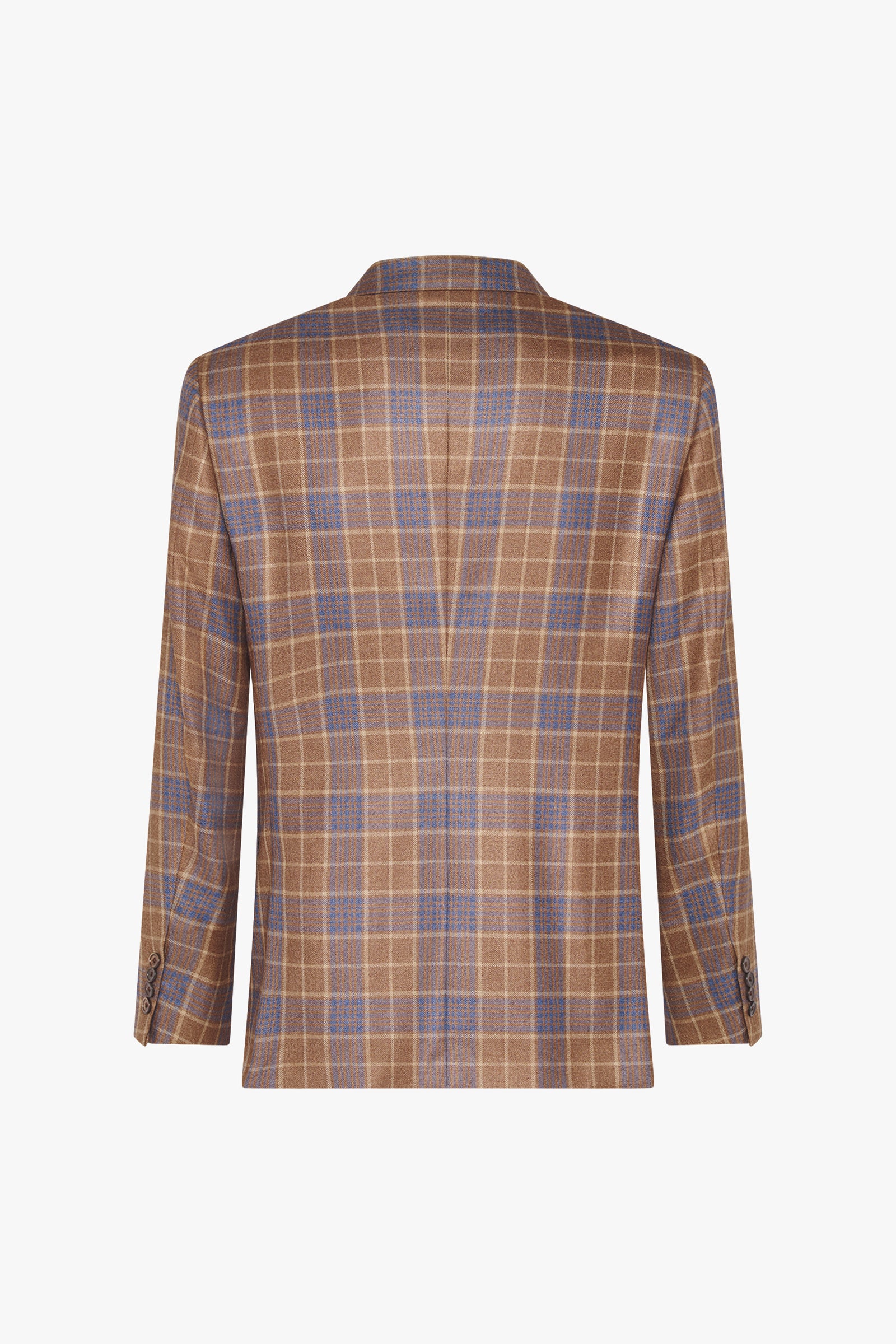 Blazer croisé à motif carreaux en soie - Marron & Bleu