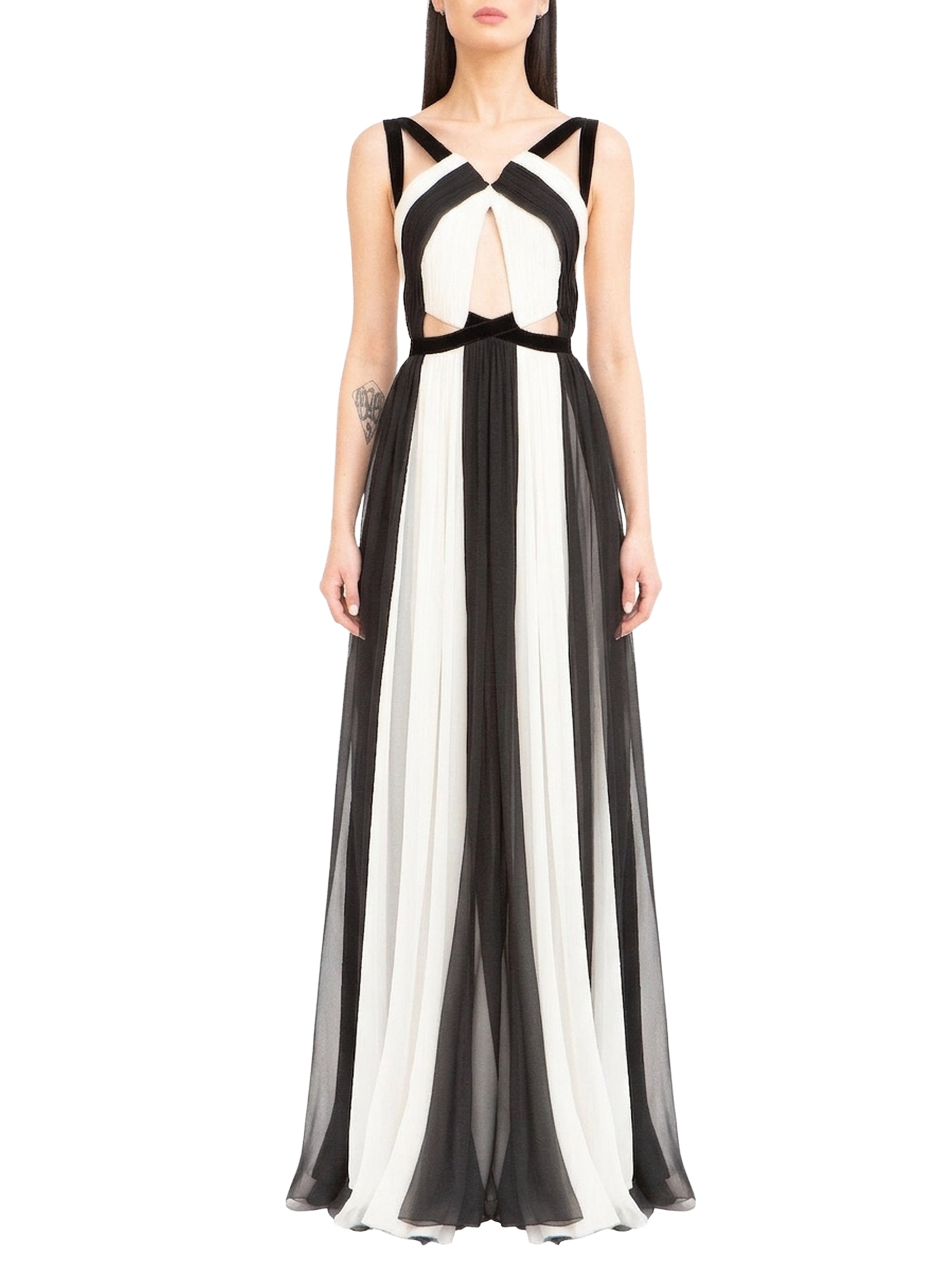 Robe longue à découpes en soie - Black And White