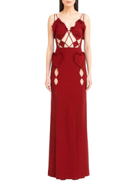 Maxi dress with ruffled neckline and cut-outs - Chinese Red