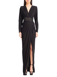 Robe longue froncée à empiècement en dentelle - Raven