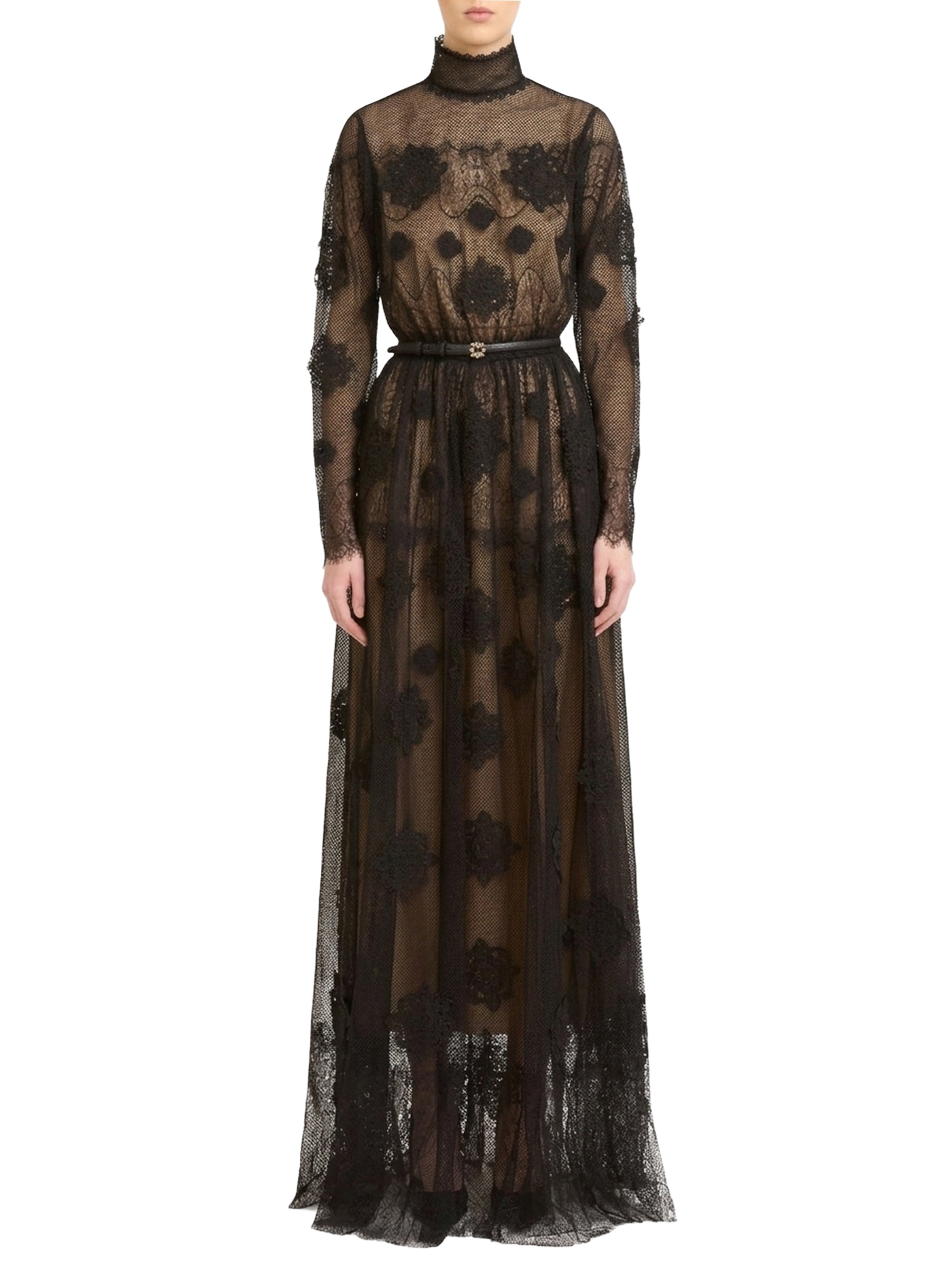 Robe longue à motif fleuri en dentelle - Raven
