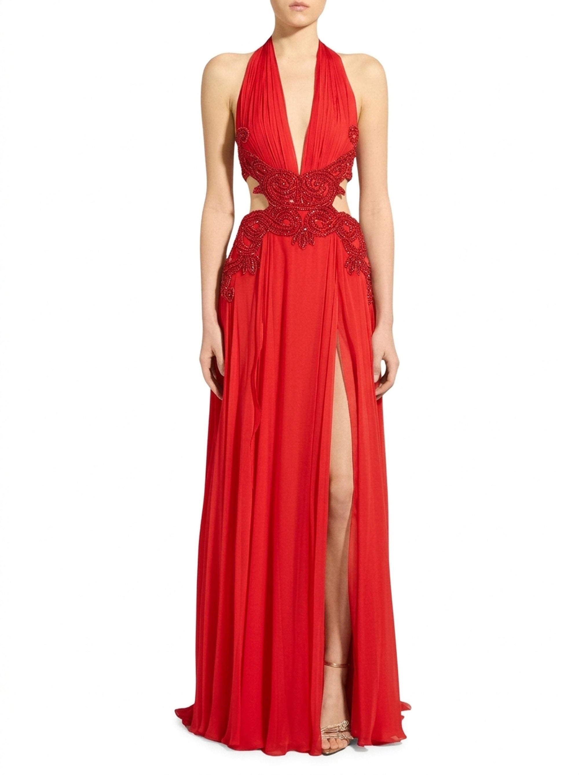Robe à broderies perlées plissée en soie - Bright Rose