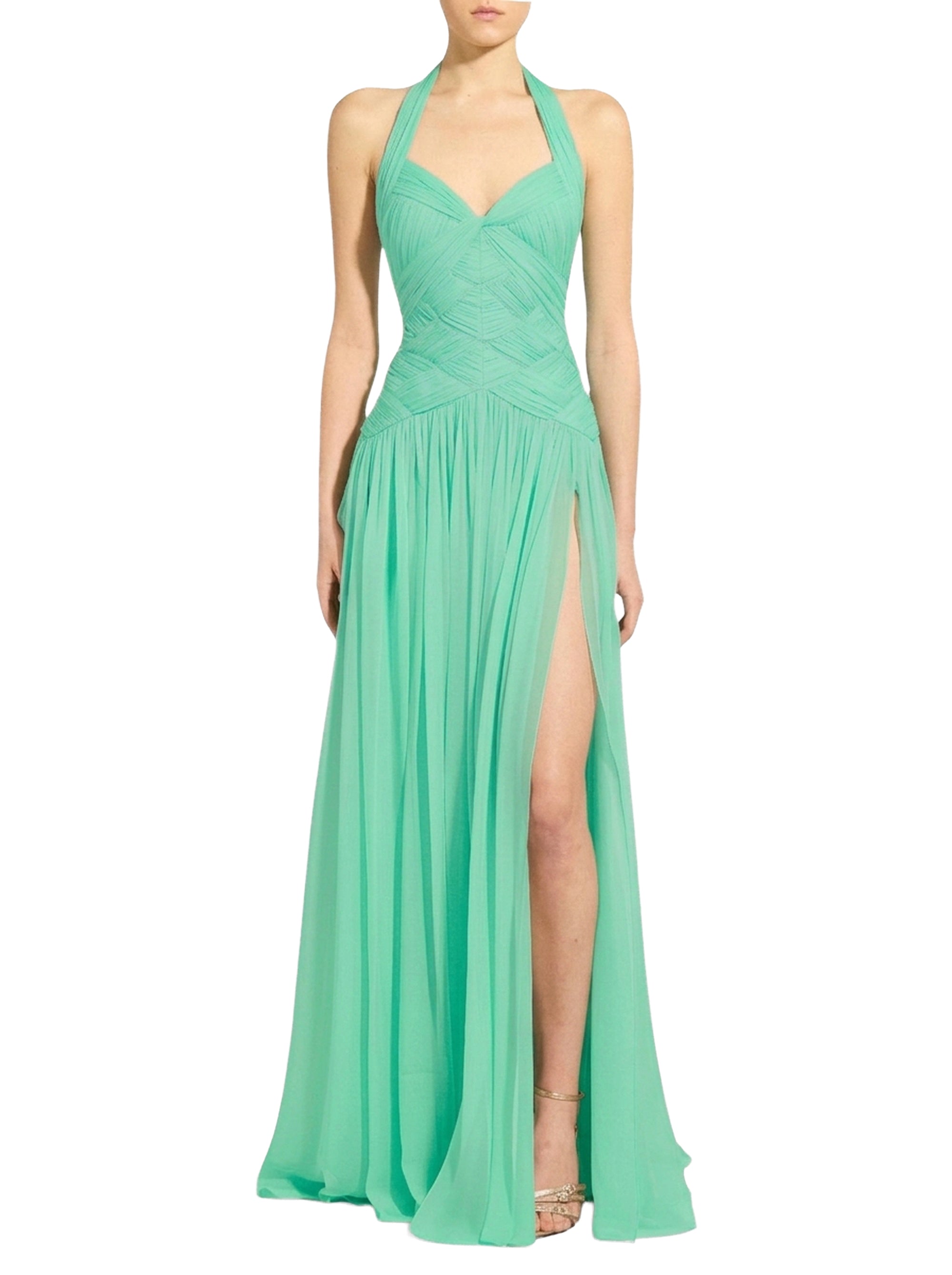 Robe longue à drapés croisés et fronces en soie - Island Green