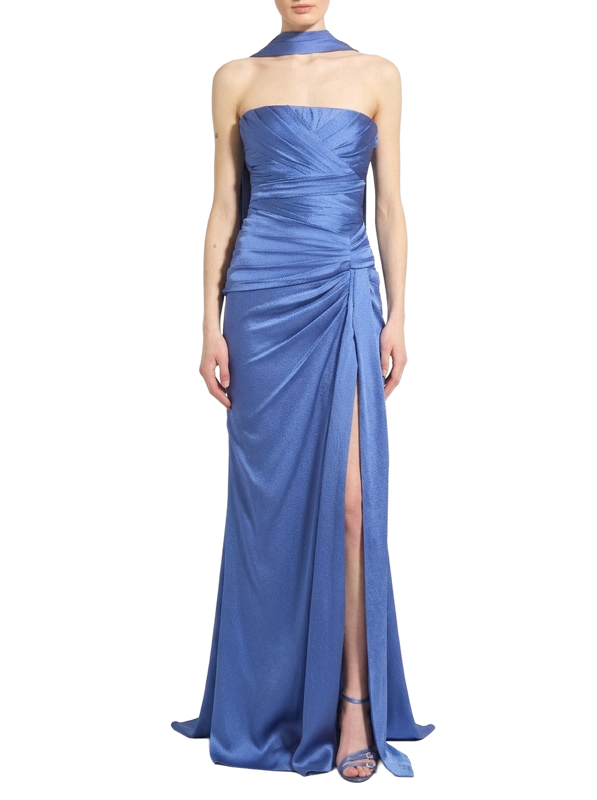 Robe longue à drapé asymétrique plissé - Dutch Blue