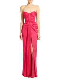 Robe bustier longue à fronces et taille drapée - Bright Rose