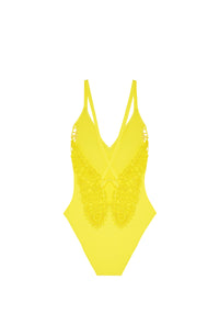 Maillot de bain une pièce dos nu brodé Amadeus - Jaune