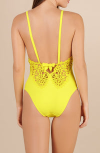 Maillot de bain une pièce dos nu brodé Amadeus - Jaune