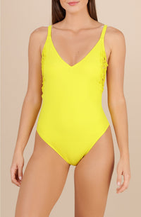 Maillot de bain une pièce dos nu brodé Amadeus - Jaune