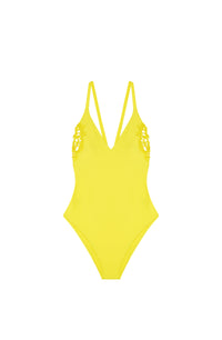 Maillot de bain une pièce dos nu brodé Amadeus - Jaune