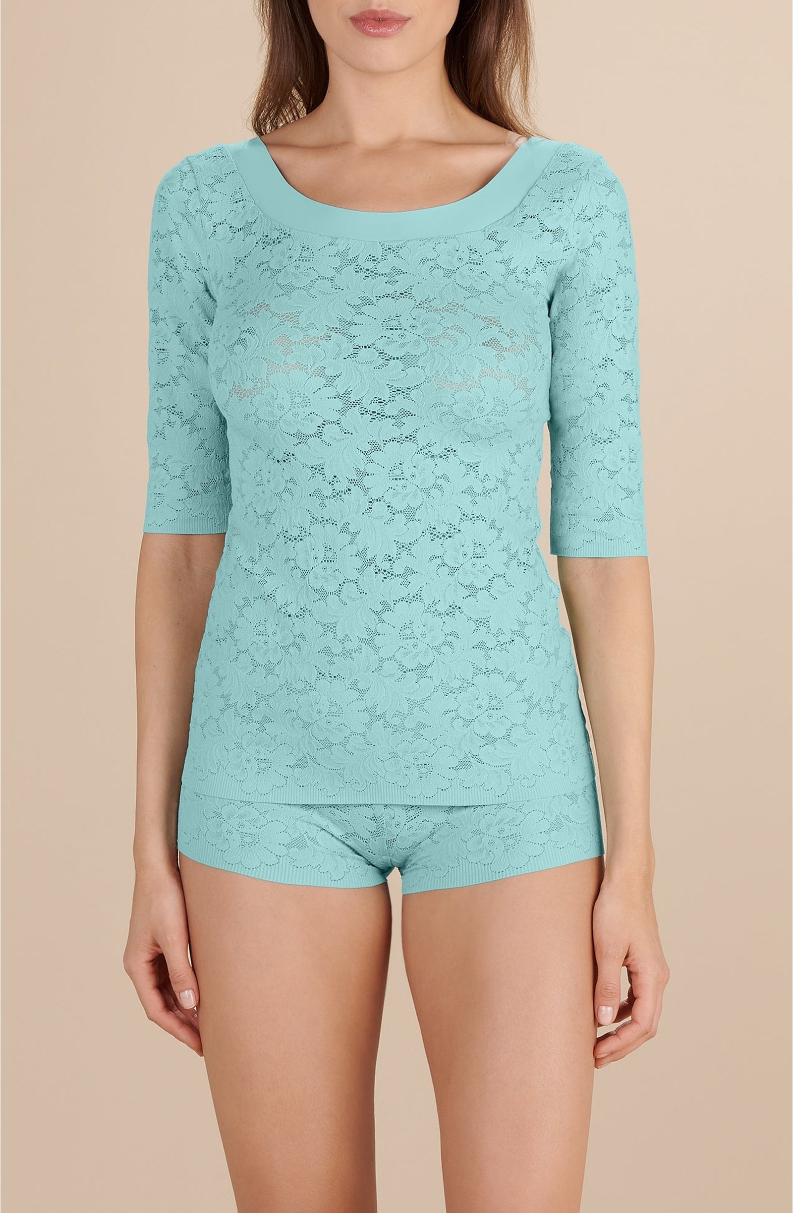 T-shirt Djoy à manches 3/4 en dentelle - Aqua