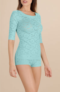 T-shirt Djoy à manches 3/4 en dentelle - Aqua