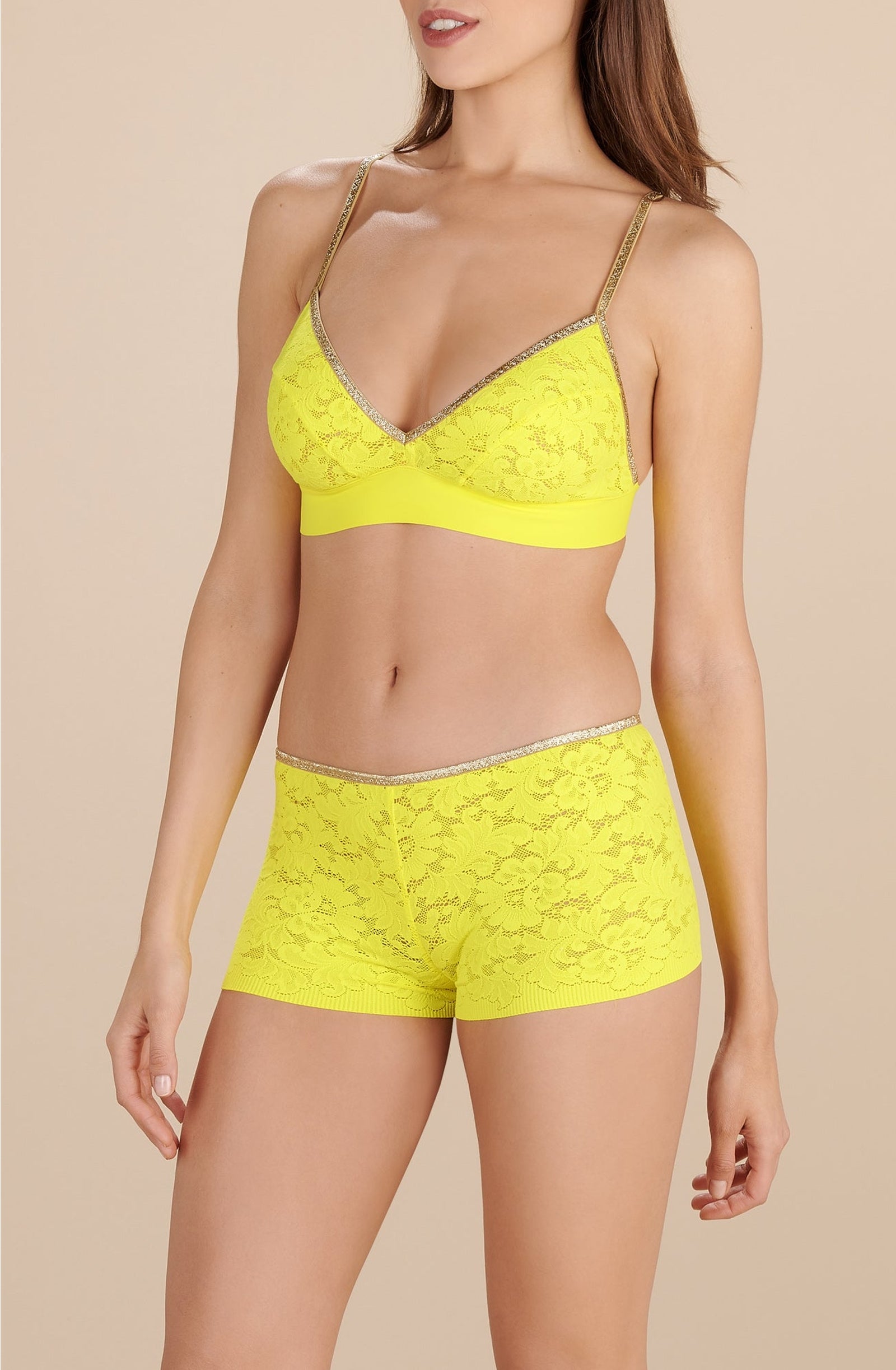 Nyni triangle bra in lace and lurex - Yellow