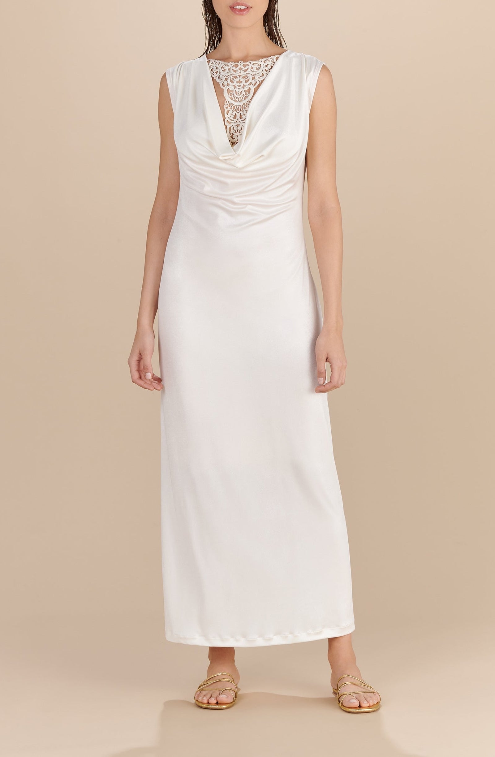 Robe longue col bénitier Reanne - Nacre