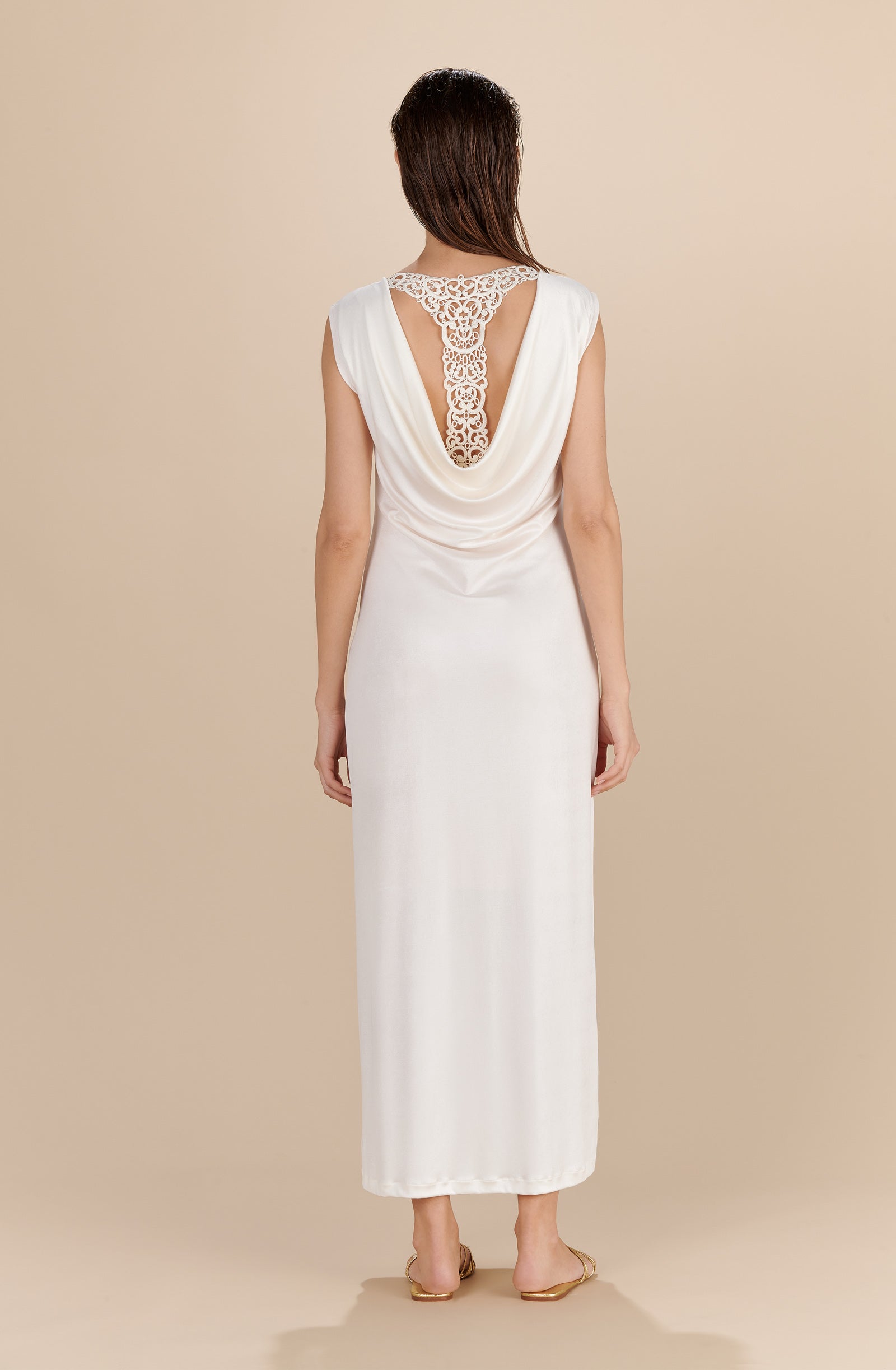 Robe longue col bénitier Reanne - Nacre