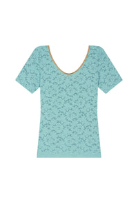 T-shirt avec col Ryan en lurex et dentelle - Aqua