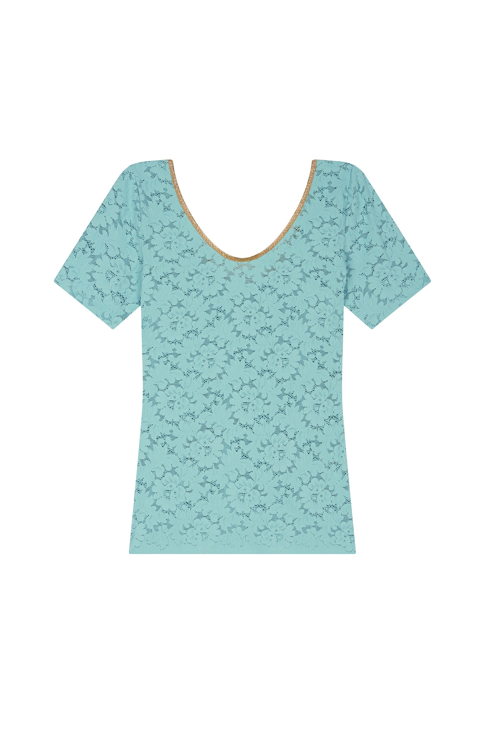 T-shirt avec col Ryan en lurex et dentelle - Aqua