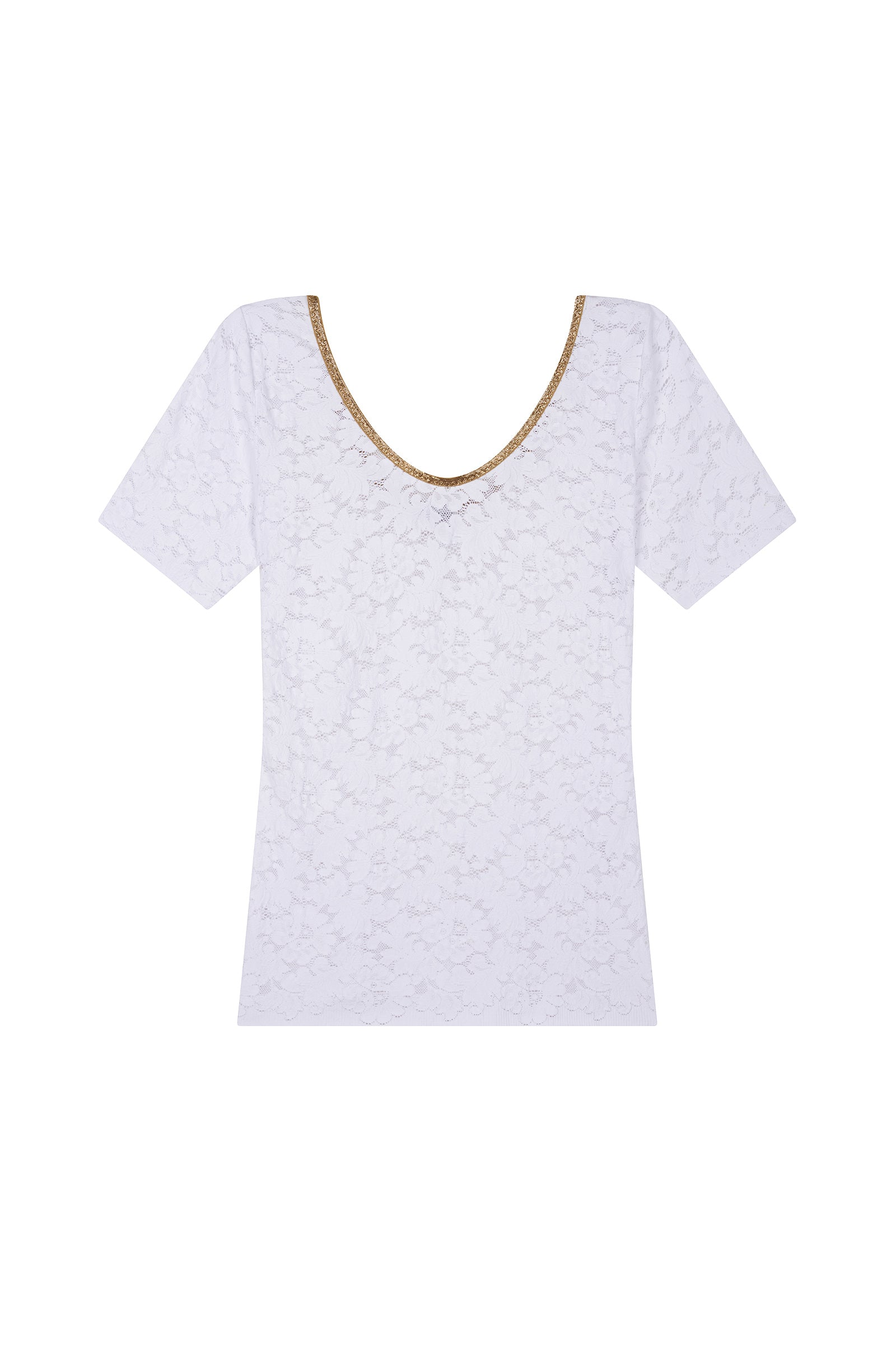 Ryan collar T-shirt in lurex and lace - White