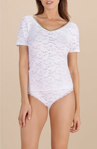 Ryan collar T-shirt in lurex and lace - White