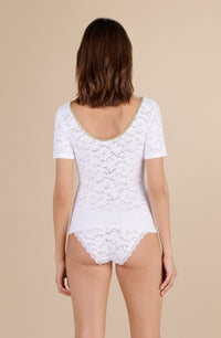 Ryan collar T-shirt in lurex and lace - White