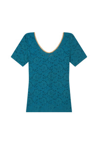 T-shirt with Ryan collar in lurex and lace - Persian