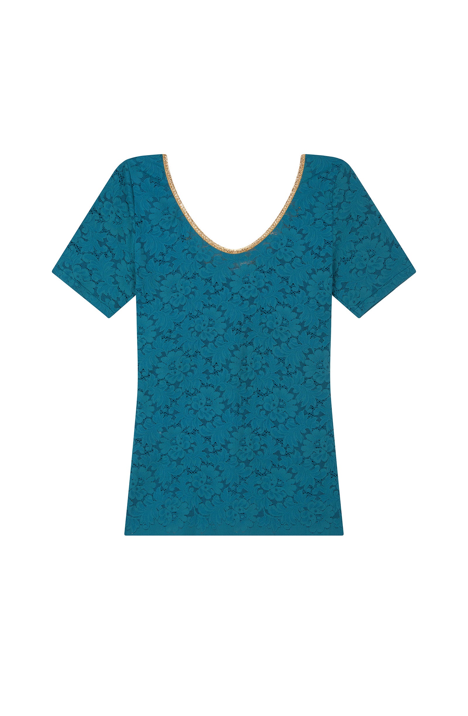 T-shirt with Ryan collar in lurex and lace - Persian